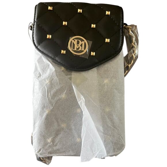 Badgley Mischka vegan leather phone case w/ diamond quilting and studs Black NWT - Picture 3 of 6